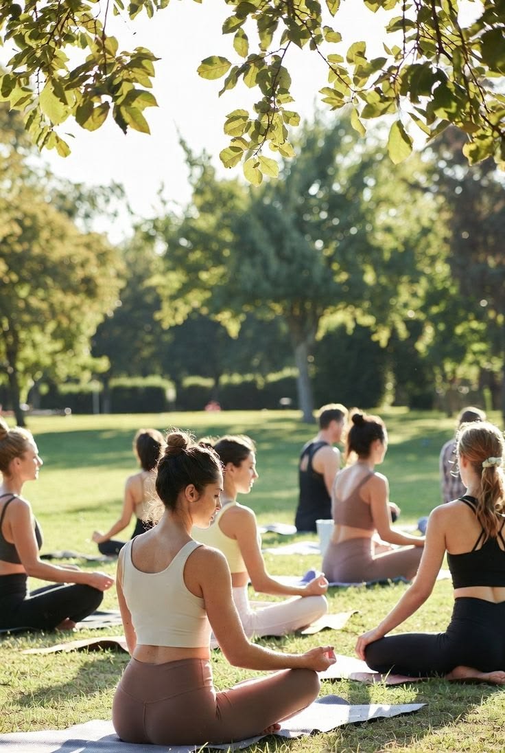 Mulheres em um encontro de yoga ao ar livre